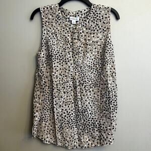 Liz Claiborne Polka Dot Blouse Size L Sleeveless Workwear Office Top Rayon